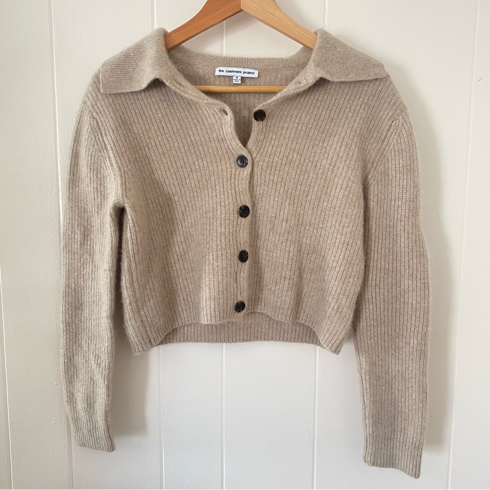 The Cashmere Project Tan Cardigan 100% Cashmere Size Medium
